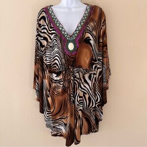 Fredericks of Hollywood Vintage Tunic Dress Size Small Beaded Animal Print Boho